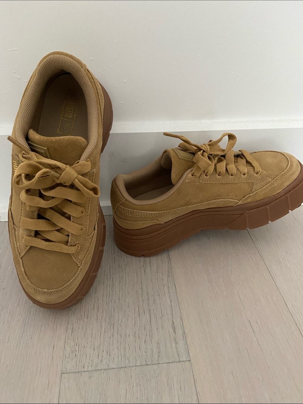 Puma Kids Suede Platform Sneakers in Tan/Brown